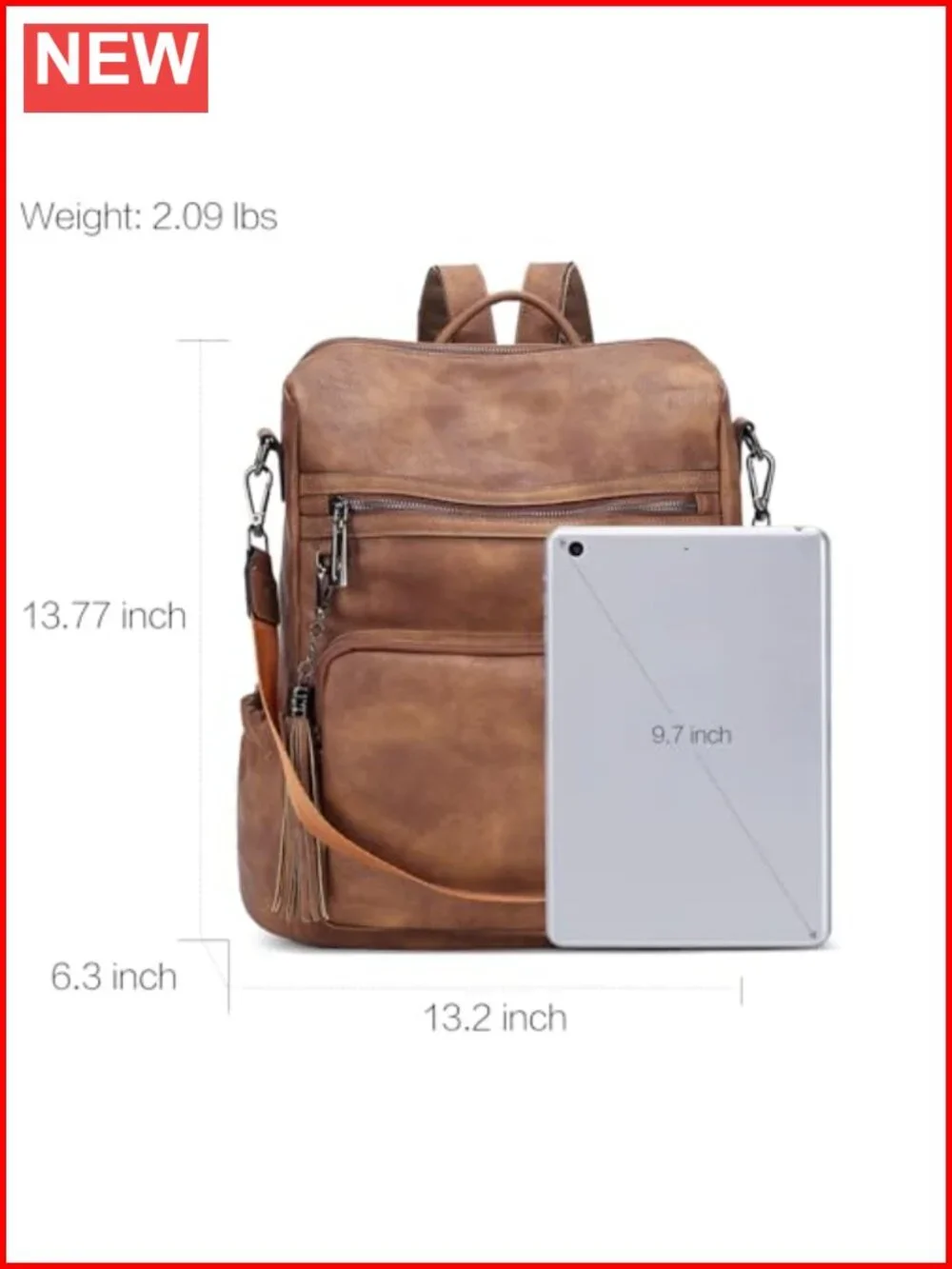 Large PU Leather Convertible Backpack Purse with Tassel for Travel